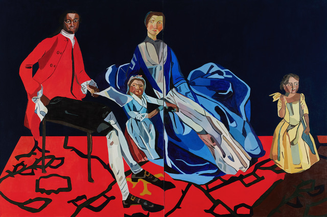 A painting of an imagined eighteenth-century family